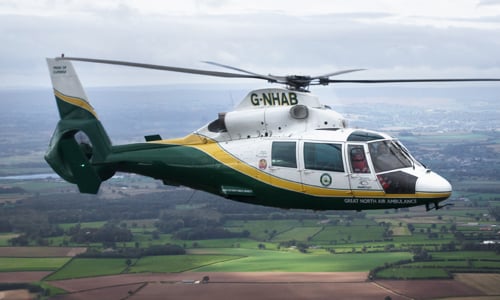 The Great North Air Ambulance Service operates three Airbus AS365 Dauphins, and it is the only air ambulance service based in the county. GNAAS Photo