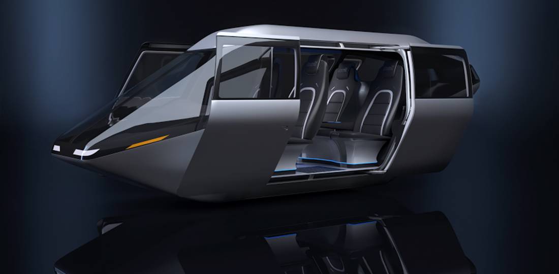 The four-passenger cabin demonstrates Bell’s view of an on-demand mobility aircraft that focuses on a people-first engineered user experience tailored with an urban air taxi ride.