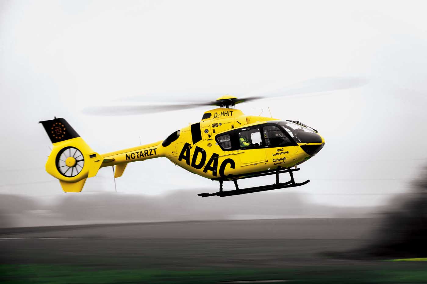 One of ADAC’s EC135s returns to its base in Aachen, close to the border with the Netherlands. Lloyd Horgan Photo
