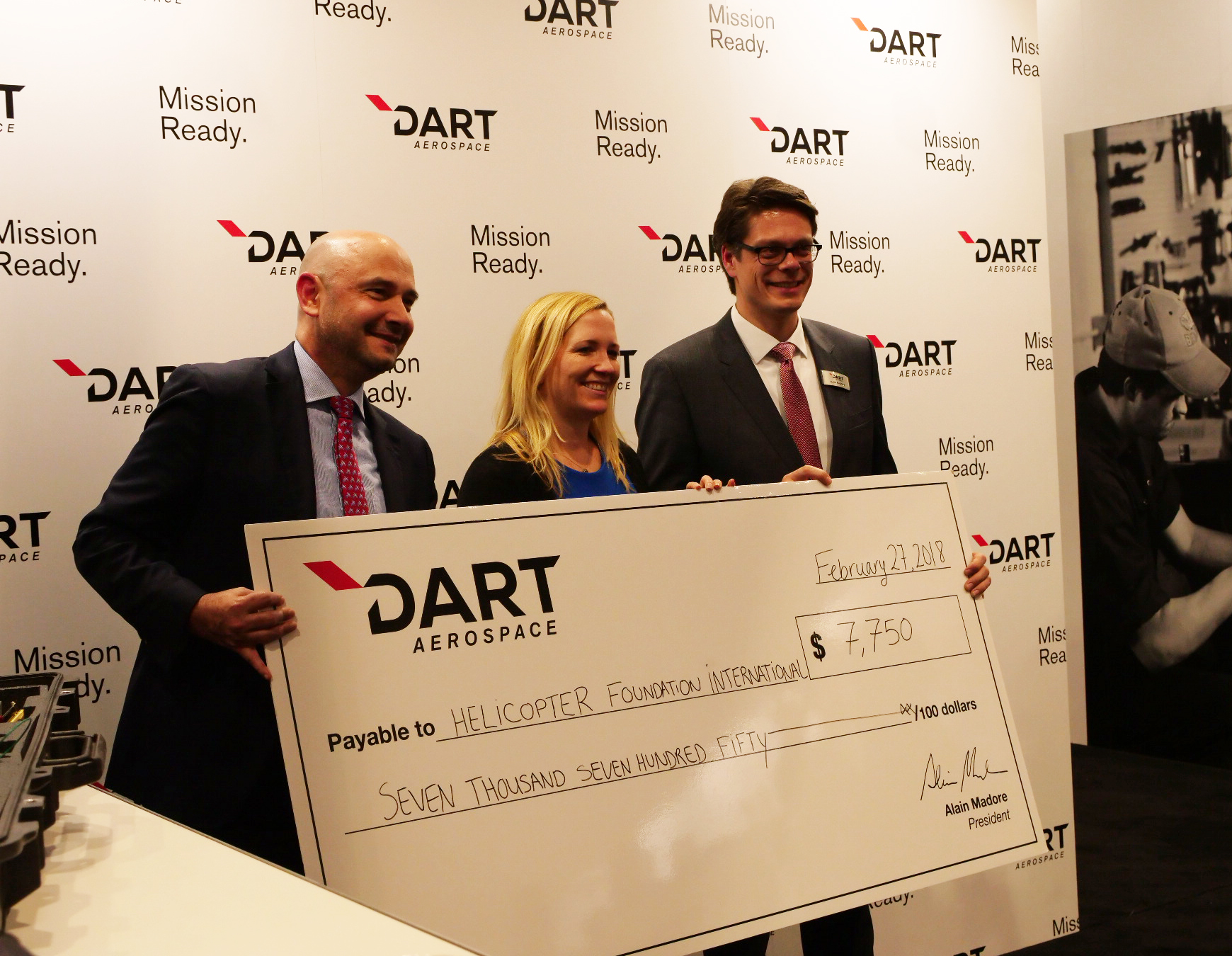 DART raised $7,750 for the Helicopter Foundation International during its annual cocktail event at Heli-Expo 2018. DART Aerospace Photo