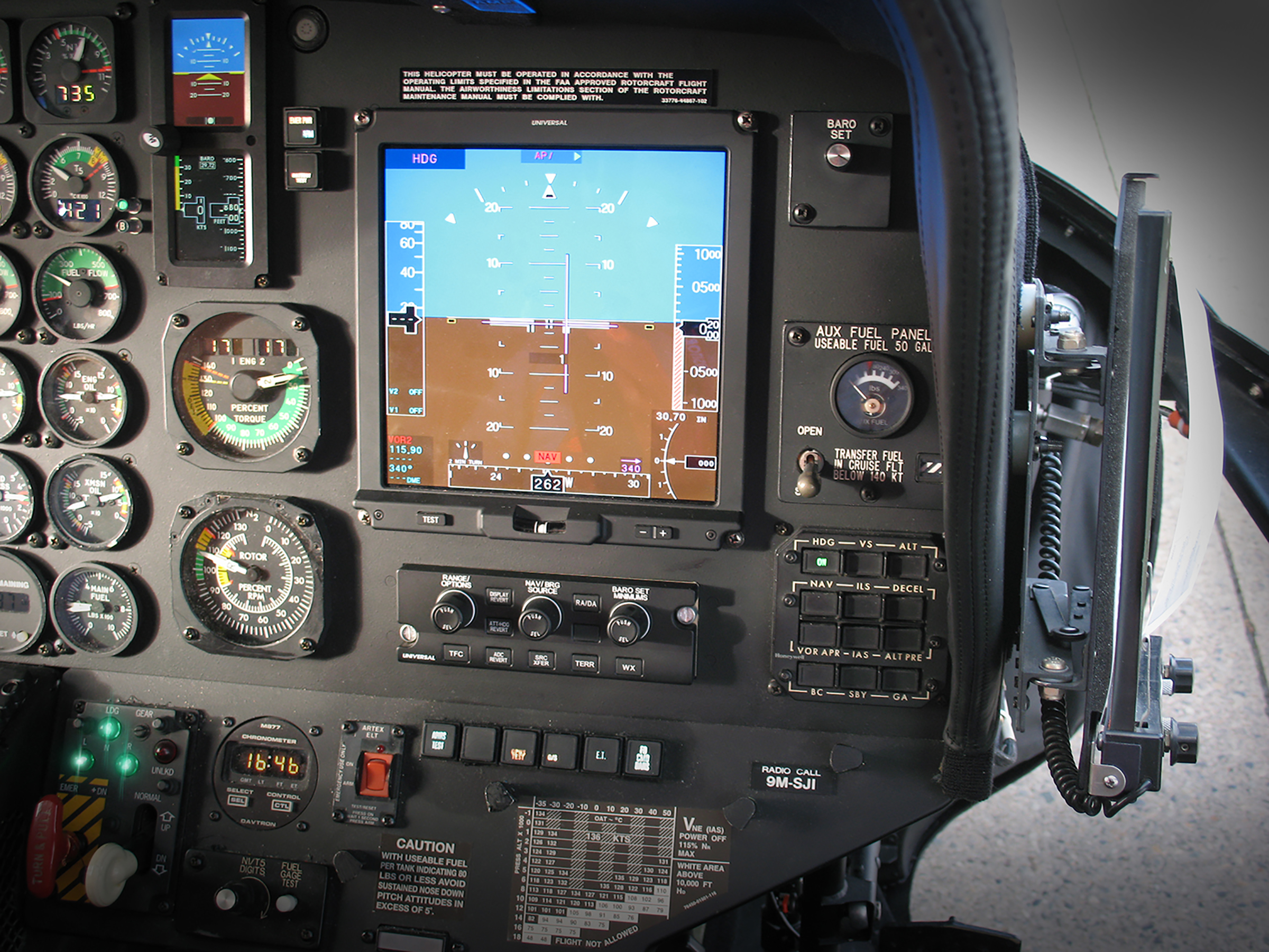 Universal Avionics has completed ground testing on a new flight deck for the Sikorsky S-76B, featuring advanced flight displays. Universal Avionics Photo