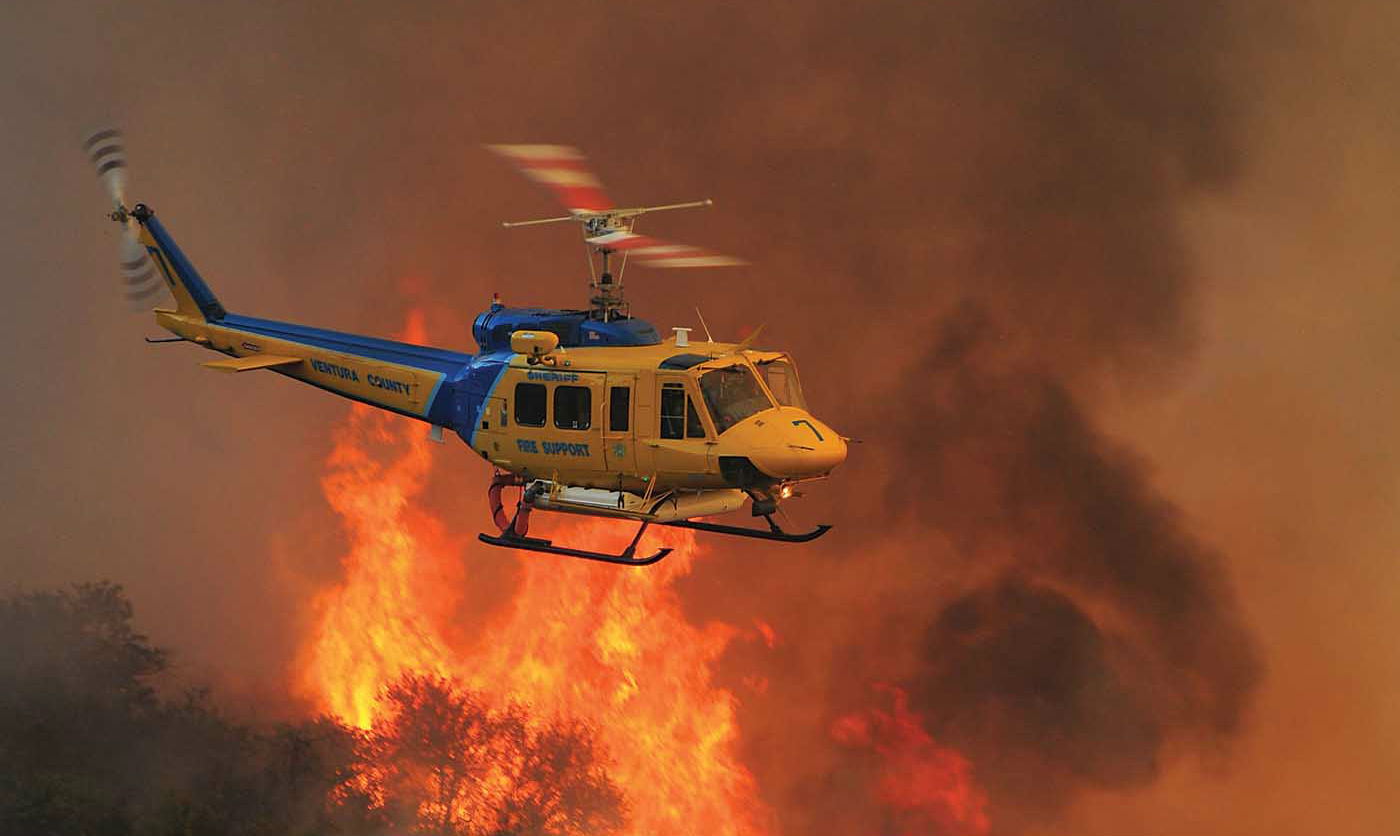 Ventura County Aviation Unit’s Copter 7, a Bell 205 “Super Huey,” led the initial nighttime attack of the devastating Thomas Fire. Skip Robinson Photo