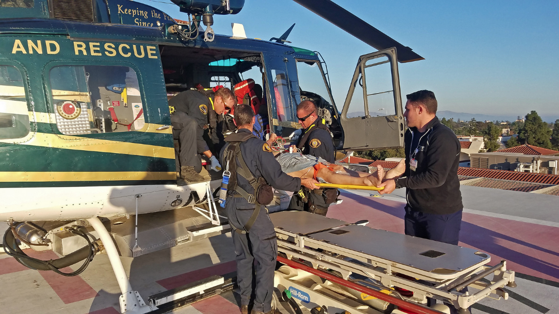 Copter 4, a Bell UH-1H operated by the Santa Barbara Sheriff’s Department, medevacs a man from Platform Hill House who suffered from an industrial accident. Matt Udkow Photo