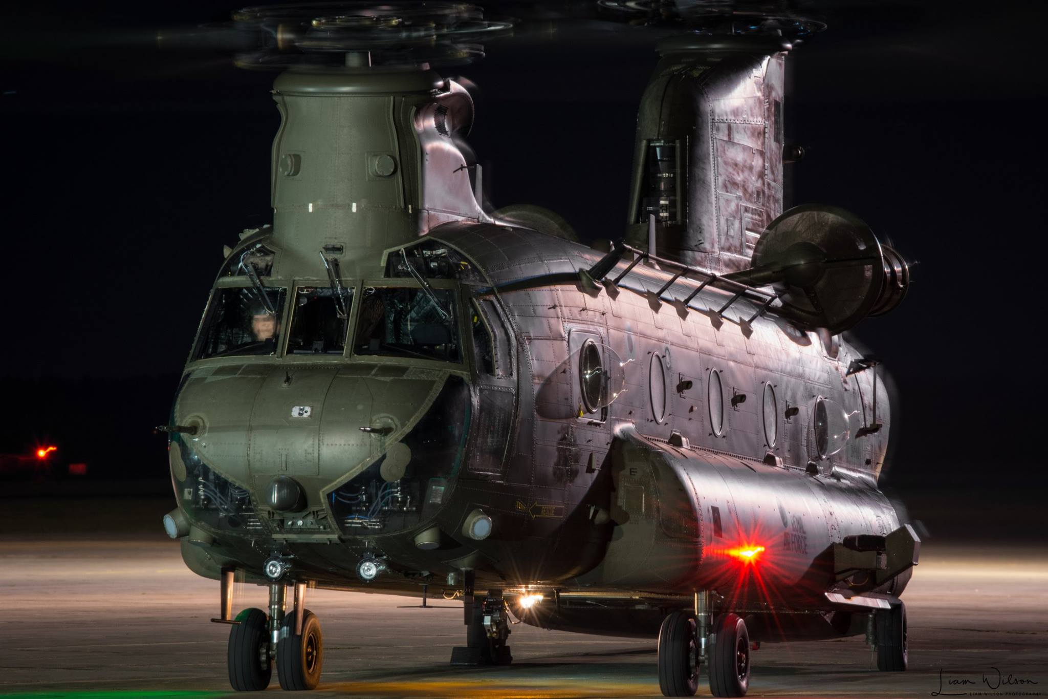 A Boeing Chinook belonging to the U.K.’s Royal Air Force sits on the tarmac at RAF Odiham in southern England. Liam Wilson Photo