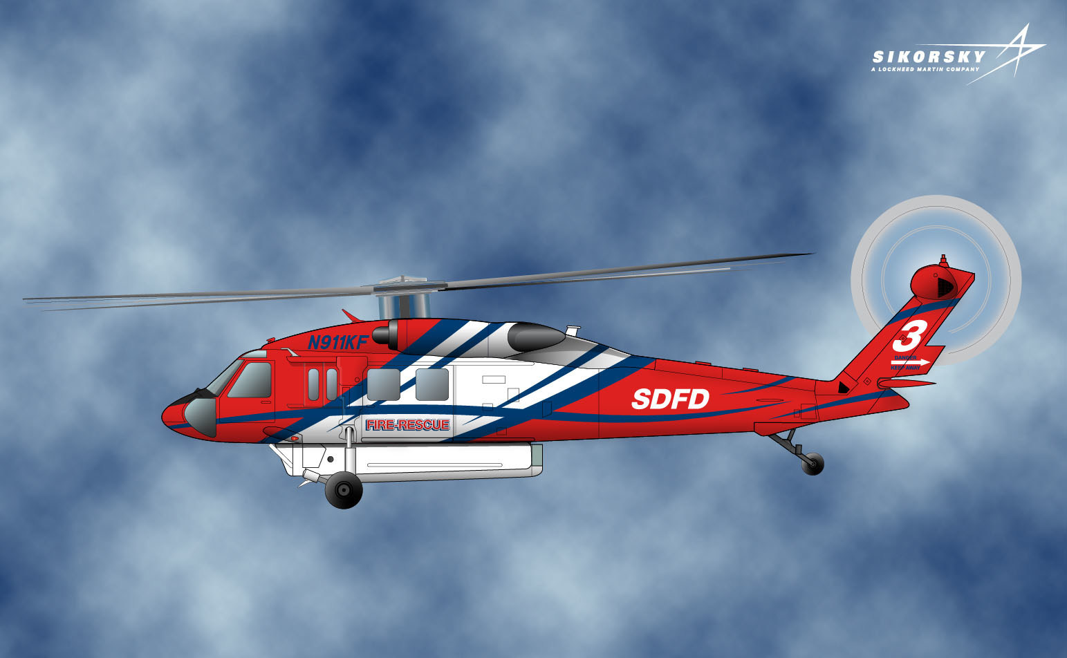 A rendering of the Firehawk that will provide the City of San Diego Fire Department an essential, multi-mission helicopter to protect the lives and property of San Diego's citizens. Lockheed Martin Image