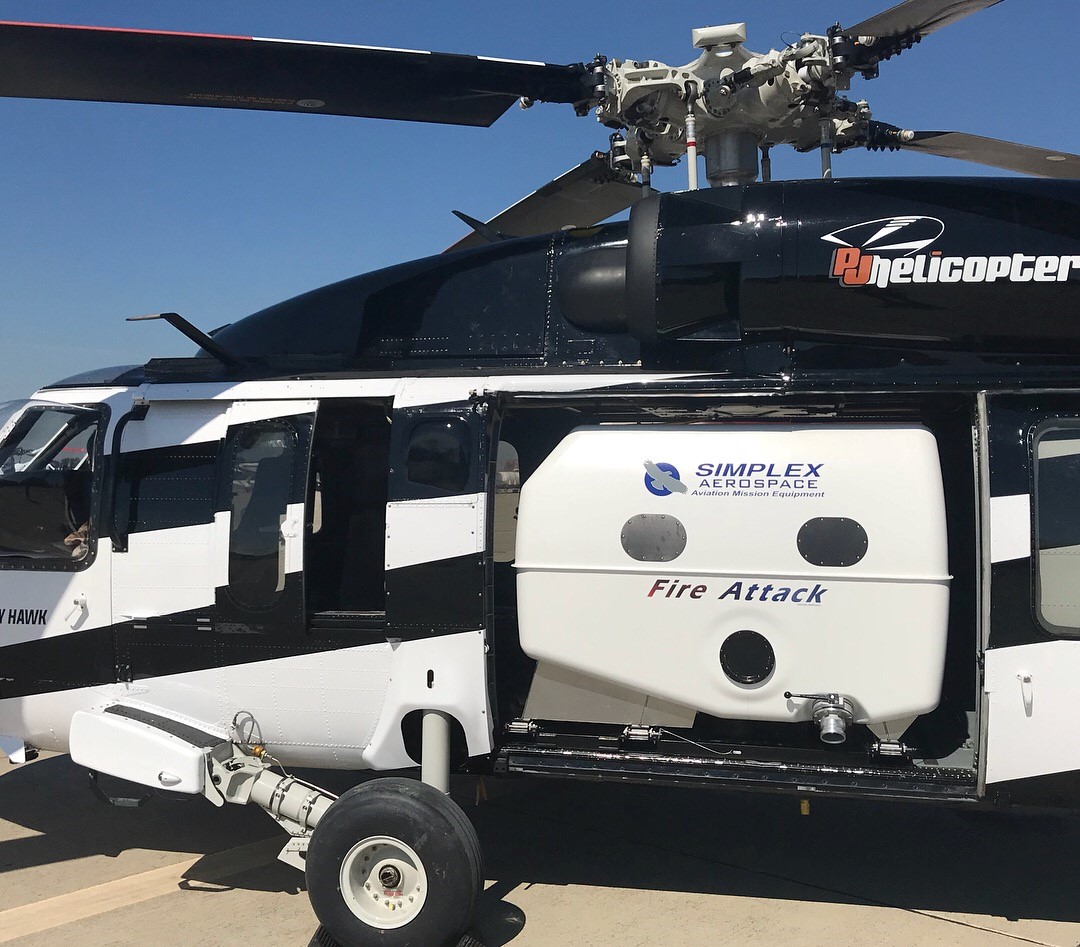The Model 370i Fire Attack, shown above installed on the PJ Helicopters’ UH-60 Utility Hawk (Red Bluff, California), is the first and only internal Fire Attack system for the Black Hawk helicopter developed principally for the restricted category civil aerial firefighting market. 