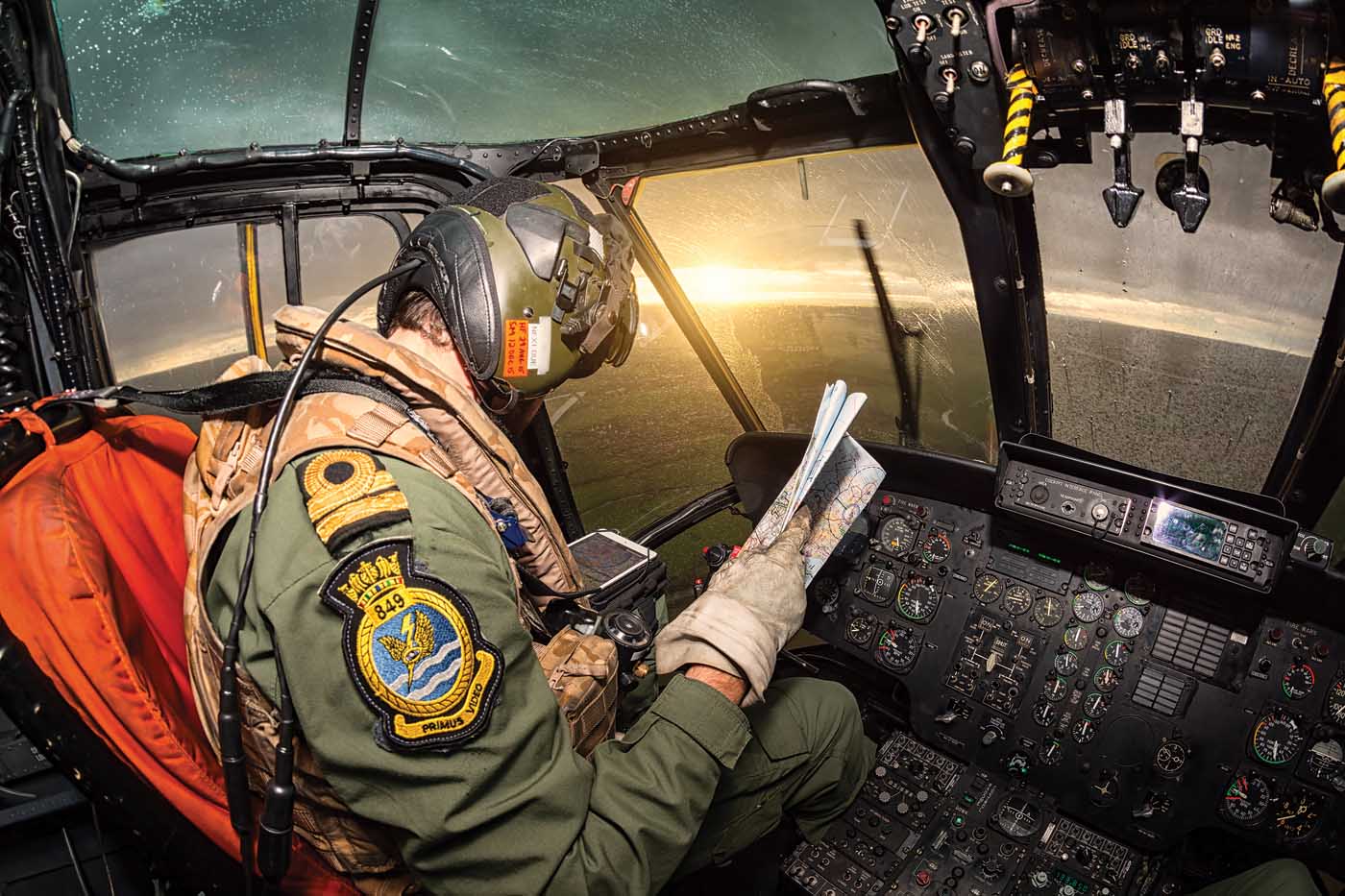Map or app? A pilot from the Royal Navy’s 849 Naval Air Squadron uses the app whilst on a navigational sortie from Cornwall to the Oxfordshire area. Lloyd Horgan Photo