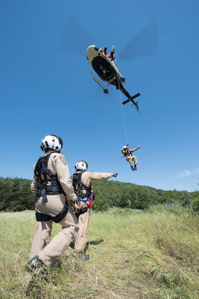 CHP helicopter flight officers are all paramedics. When necessary, CHP can also pull flight officers from the fixed-wing program who are qualified to run the hoist. Dan Megna Photo