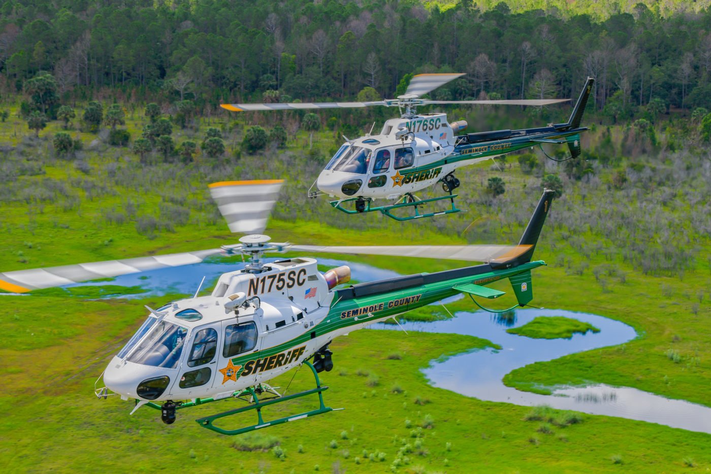 The SCSO Aviation Section currently operates two Airbus H125s, both completed by Metro Aviation. The air unit’s newest H125 (front), which it took possession of this year in exchange for its AS350 B3 from 2006, may be one of the most advanced helicopters in the airborne law enforcement field in North America. Mike Reyno Photo