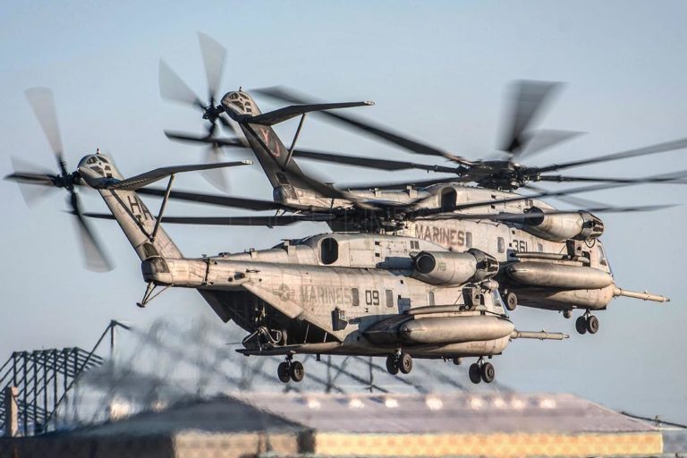 U.S. Marine Corps CH-53 helicopters depart in close formation. Photo submitted by Erik Bruijns (Instagram user @ebruijn) using #verticalmag