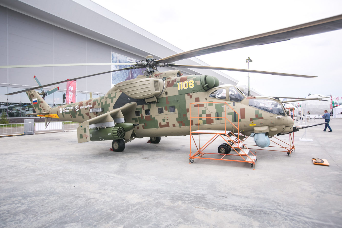 The modernized Mi-35P helicopter has the OPS-24N-1L observation-sight system with a third-generation matrix long wavelength thermal imager, a TV camera, and a laser rangefinder. Rostec Photo