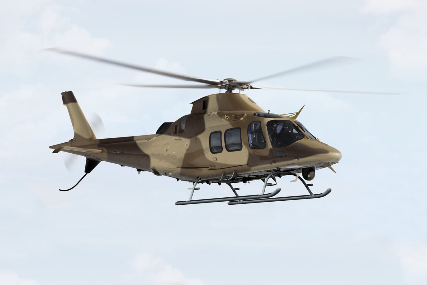 The AW109 Trekker is equipped with skid landing gear and a state-of-the-art fully integrated glass cockpit.