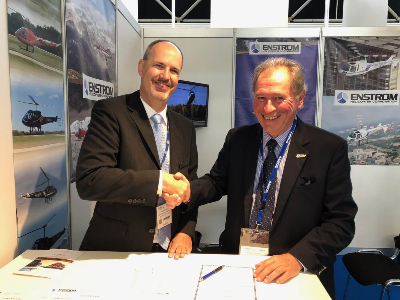 The signing took place on Oct. 17 at the Enstrom booth at Helitech International. Enstrom Photo