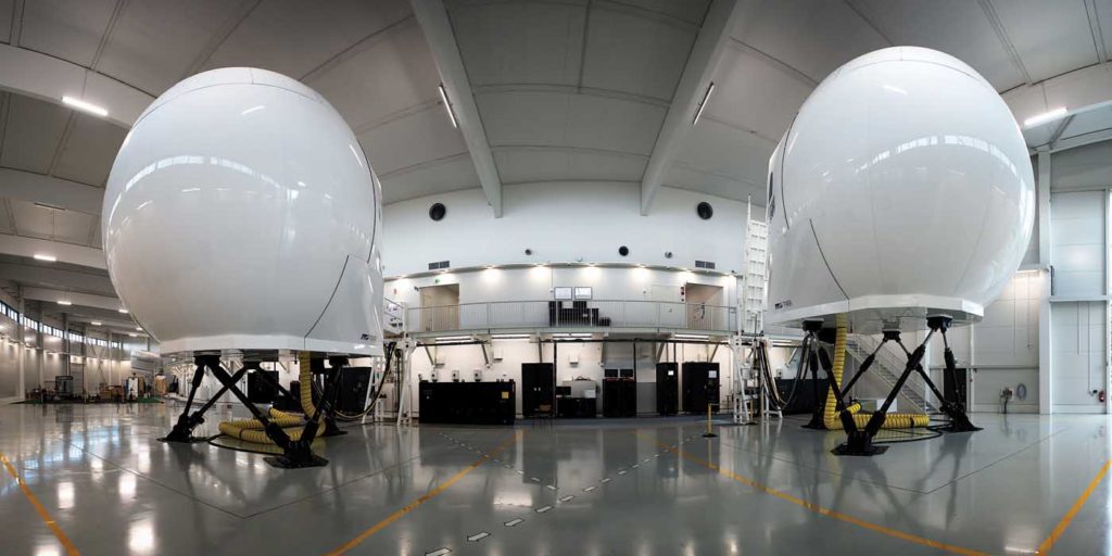 The Airbus H145 (right) and Leonardo AW139 (left) simulators at Coptersafety's facility