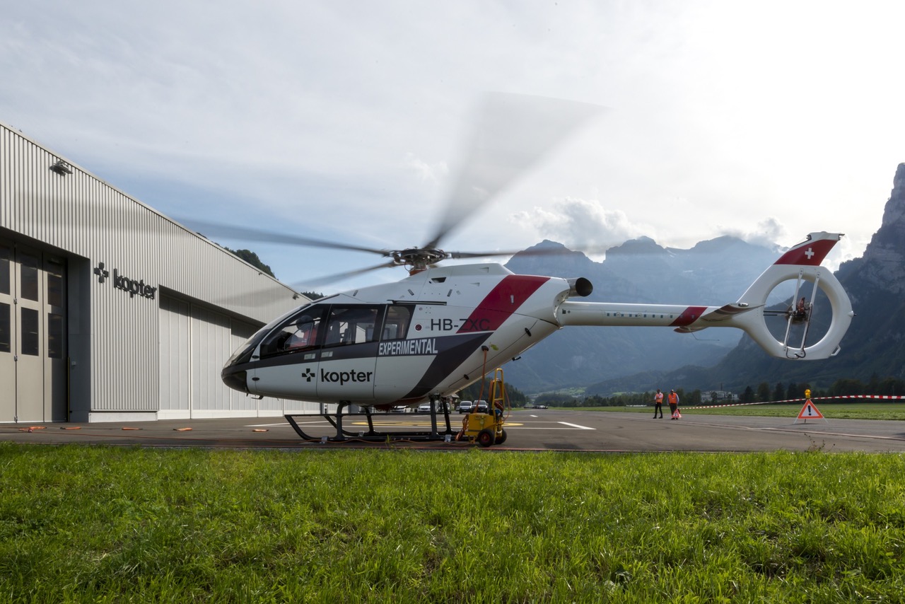 The third SH09 prototype (P3) conducts ground testing at Kopter's production facility in Mollis, Switzerland. Kopter Photo
