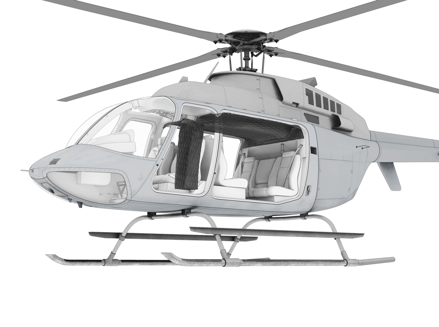 The Aerotex interior wall blanket kit is developed to replace the standard Bell 407, 206L, 206L-1, 206L-3 and 206L-4 cabin interior trim plastics with lightweight blankets. Aerotex Image