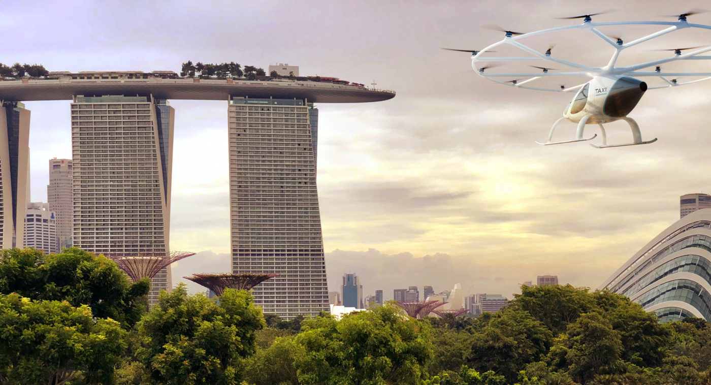 Volocopter performed a public unmanned test flight in Dubai last year, and has followed it up with its first manned flight in Singapore. Volocopter Image