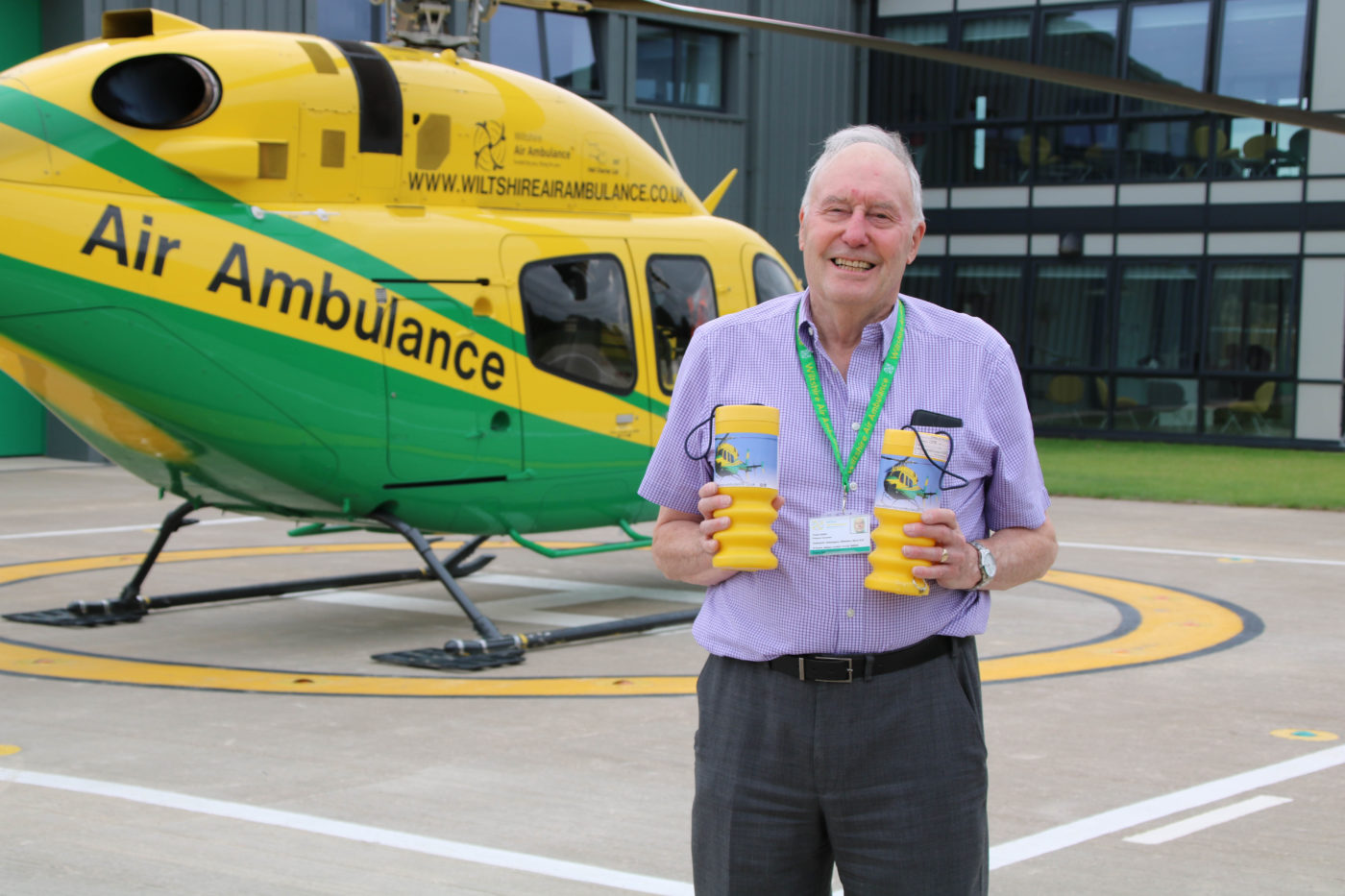 Colin Smith, Wiltshire Air Ambulance’s volunteer collection tin coordinator, on the helipad at Wiltshire Air Ambulance’s airbase at Semington.