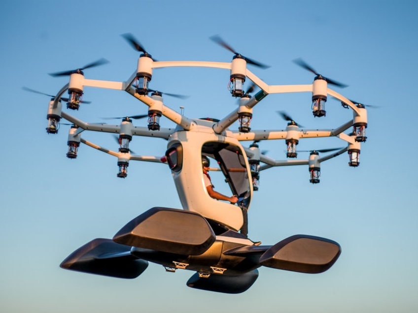 LIFT Aircraft’s Hexa resembles a large drone with 18 sets of propellers, motors and batteries. LIFT Photo