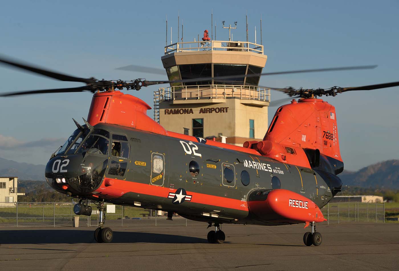 Classic Rotors’ Boeing-Vertol HH-46E lands after a cross country flight from MCAS Cherry Point, where it had been flown as a base search-and-rescue aircraft. After some inspections, the helicopter will take to the sky again. Skip Robinson Photo