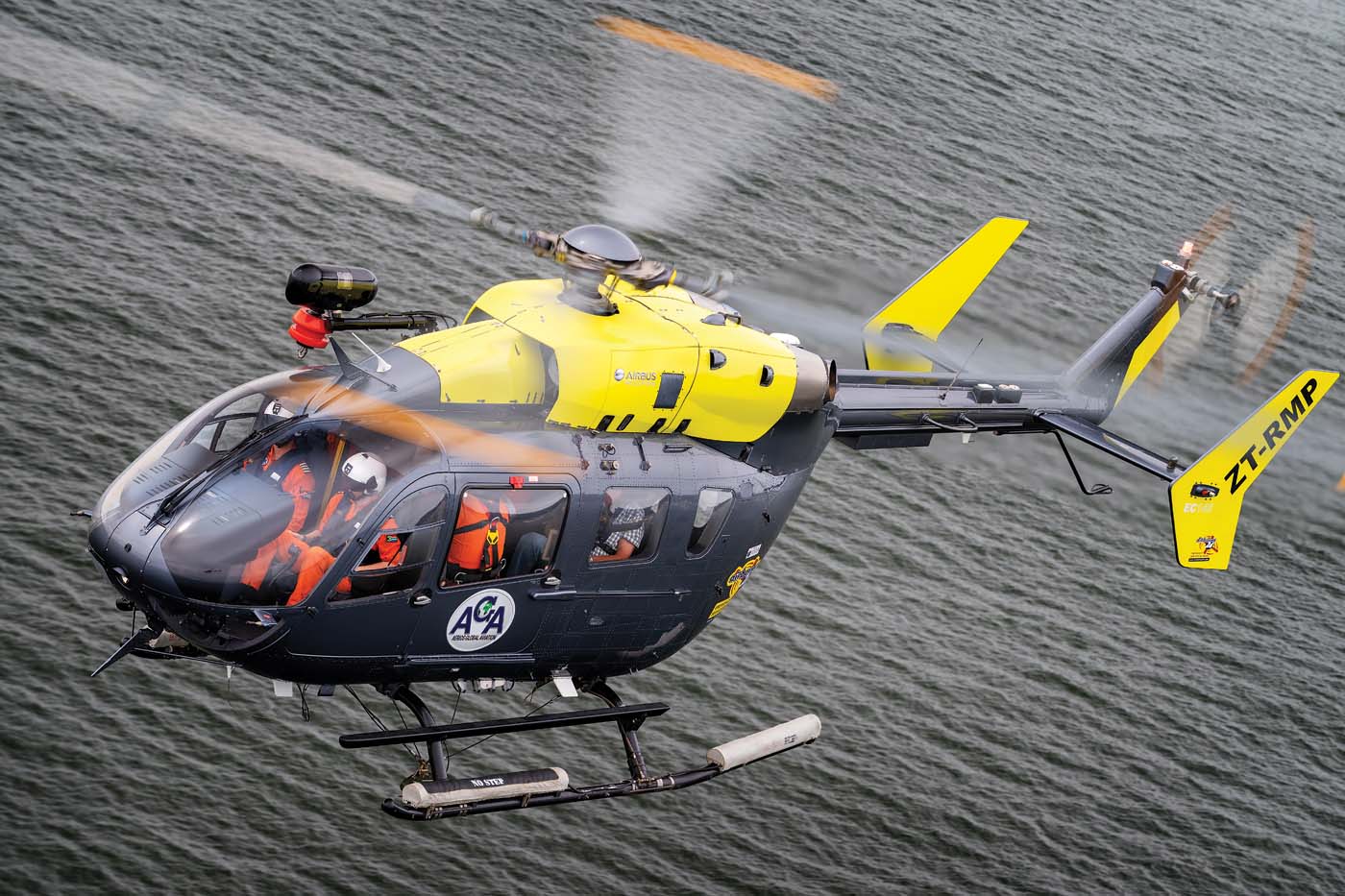 AGA uses an EC145 for most of its offshore missions. The aircraft has an offshore range of up to 100 nm, which allows for around 25 minutes of loiter time, plus fuel reserves. Lloyd Horgan Photo