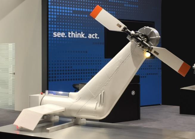 An electric tail rotor model, which demonstrates ZF Luftfahrttechnik GmbH’s vision of electric mobility in helicopter systems. ZF Photo