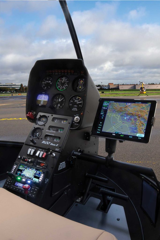 The modern instrument panel allows for a multitude of choices, from basic instruments to the latest in digital navigators and displays. Also note the iPad, mounted on the 