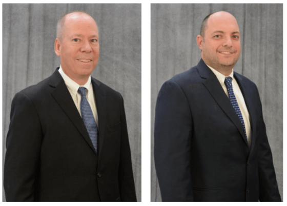 Newly appointed Tom Newman, left, director of Rotorcraft Business Unit and Robert Barr, right, aftermarket sales manager for Donaldson Aerospace & Defense Group. Donaldson Aerospace & Defense Group Photo