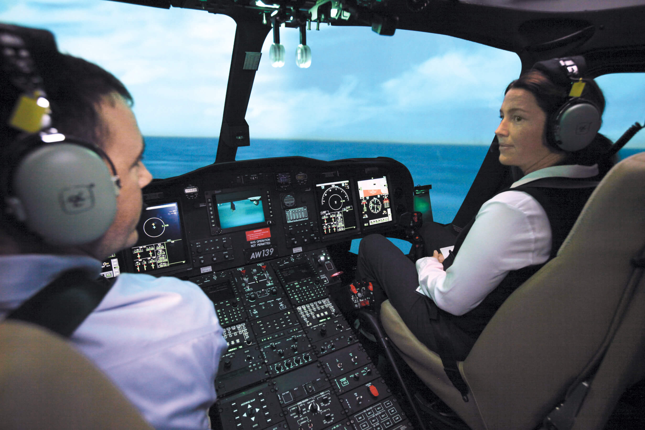 The advances in technology incorporated into the new EC145 and AW139 simulators include FlightSafety’s industry-leading VITAL 1150 visual system and CrewView collimated glass mirror display. FlightSafety Photo