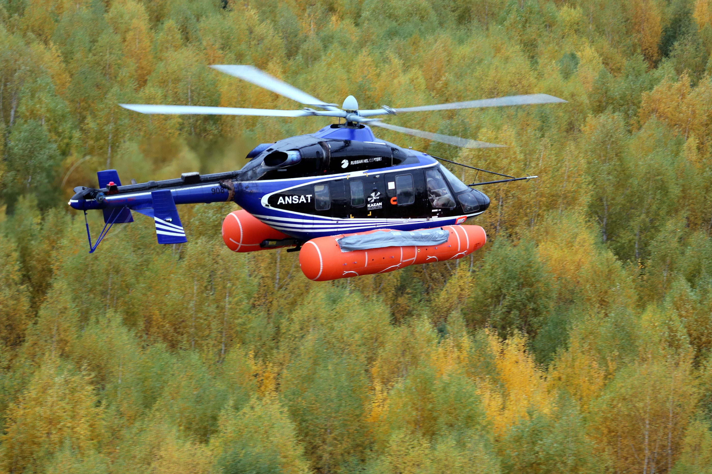 The newly certified emergency flotation system will be an option for Ansat customers. Russian Helicopters Photo