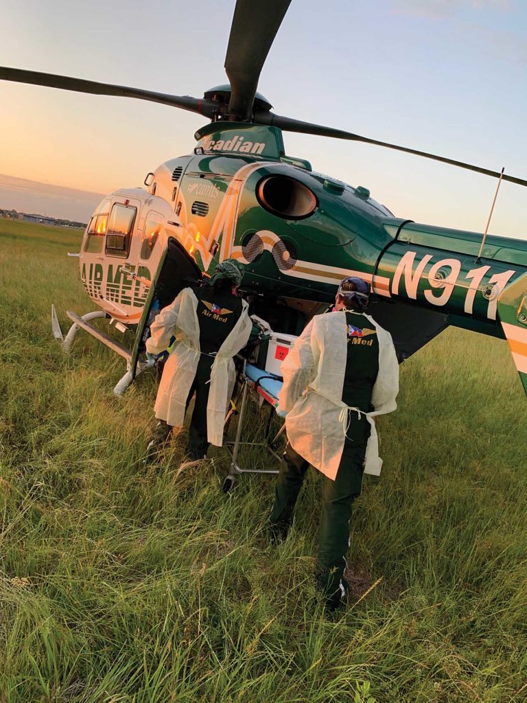 Louisiana-based Acadian Air Med states, even with the additional PPE and half-face respirators, they are still able to maintain the same high level of care as before Covid-19. Acadian Air Med Photo