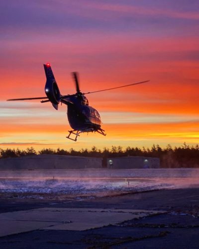 Off on an early morning sunrise call in a Boston MedFlight Airbus H145. Photo submitted by Instagram user @jolly_pilot using #verticalmag