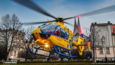 A DSA Aviation Company Airbus EC135 conducts a patient handover. Photo submitted by Martin Klimša via Facebook.