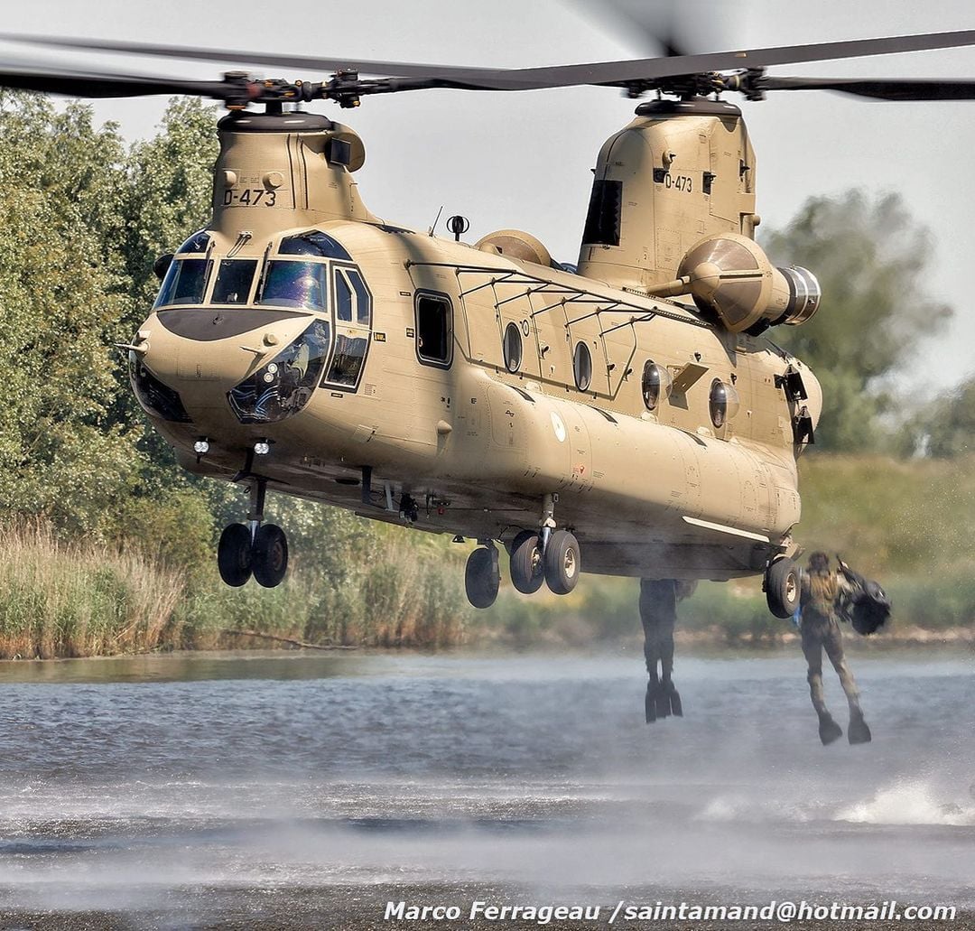 A Royal Netherlands Air Force Boeing CH-47F MYII CAAS during Helocast operations with SOF operators. Photo submitted by Instagram user @marco_ferrageau using #verticalmag