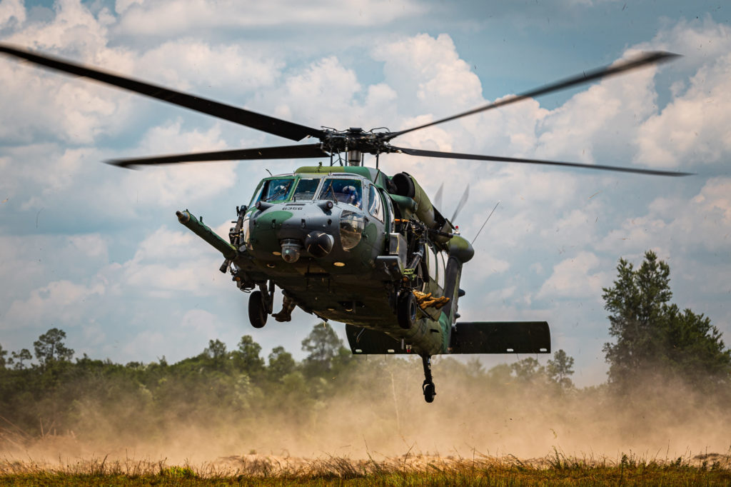 An HH-60G Pave Hawk assigned to the 41st Rescue Squadron prepares to land June 15, 2021, at Moody Air Force Base, Georgia. (U.S. Air Force photo by Senior Airman Hayden Legg)