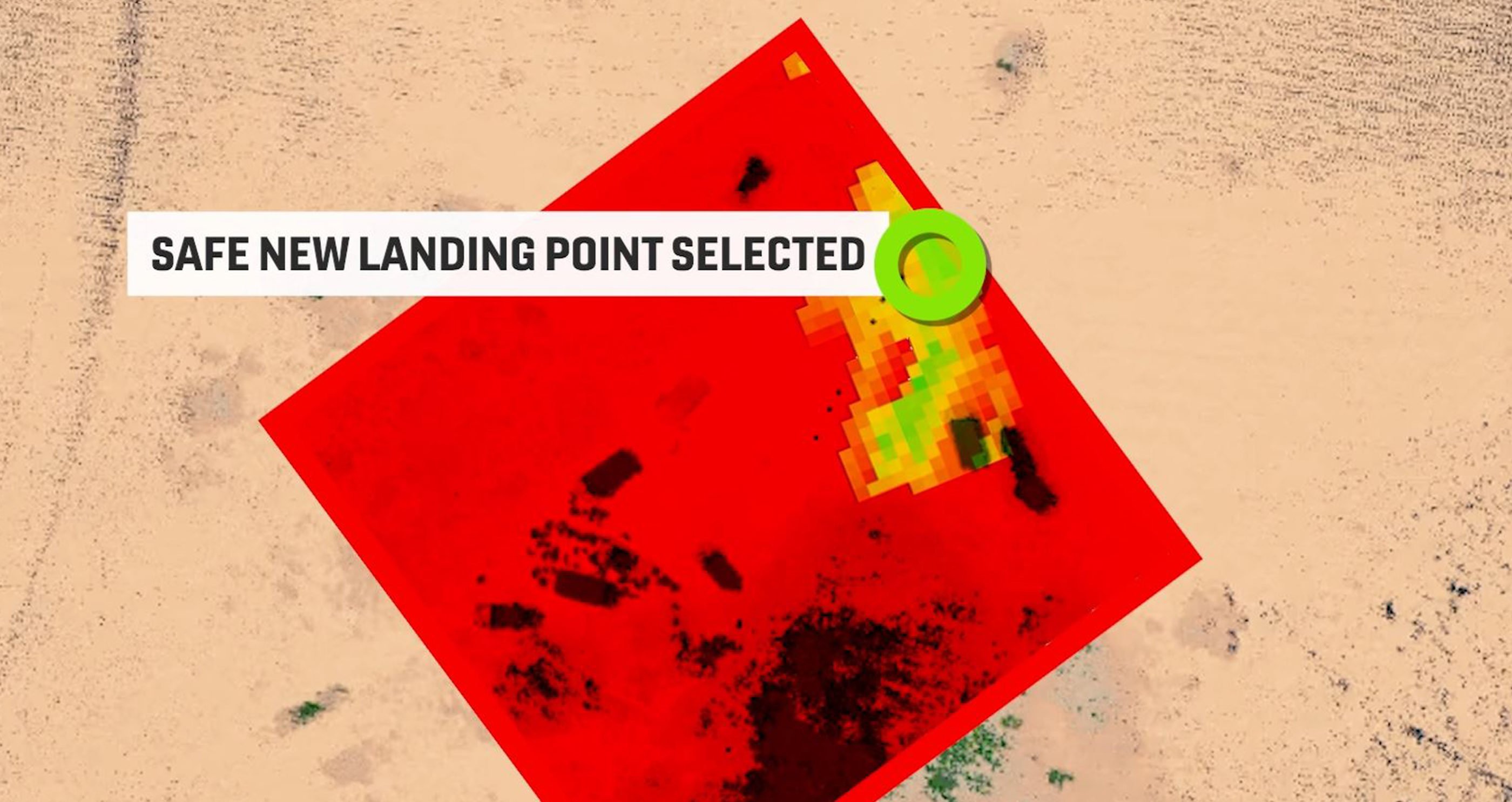 The Near Earth Autonomy system evaluated landing zone and chose safe new landing point. Near Earth Image
