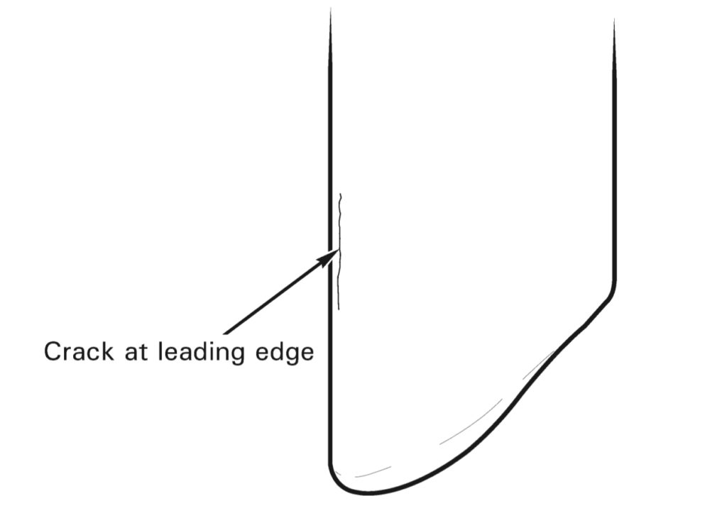 Operators with affected tail rotor blades should look for a hairline crack similar to this as part of each preflight inspection, said Robinson. Robinson Image