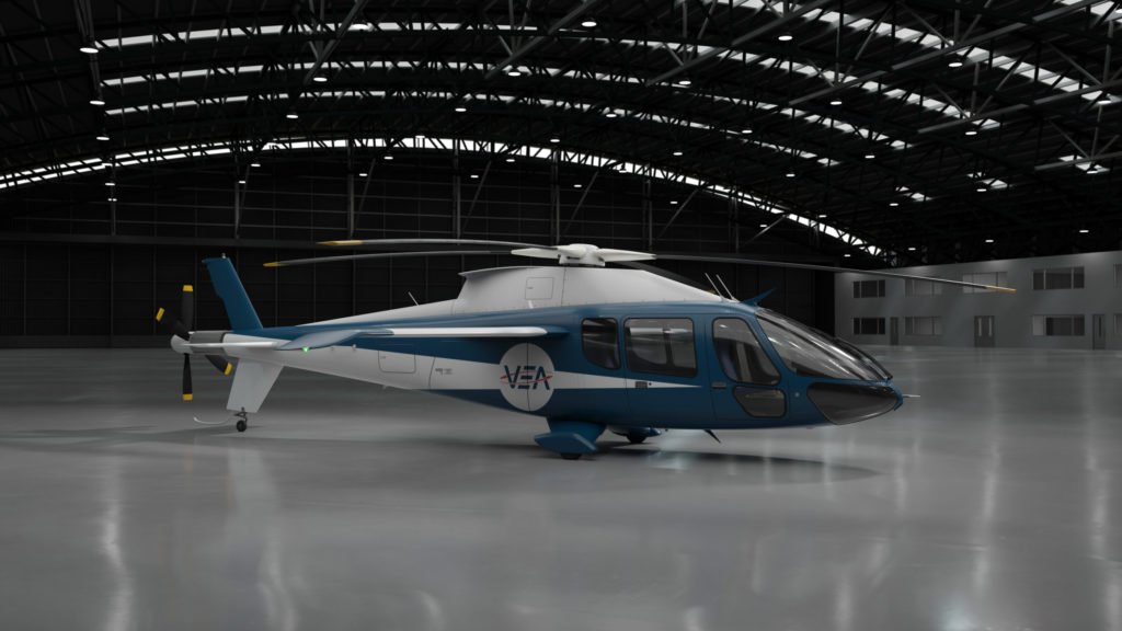 The PA-890 Pathfinder has a four-bladed main rotor, a variable incidence wing that can rotate 90 degrees, and a swiveling tail rotor. Piasecki Aircraft Image