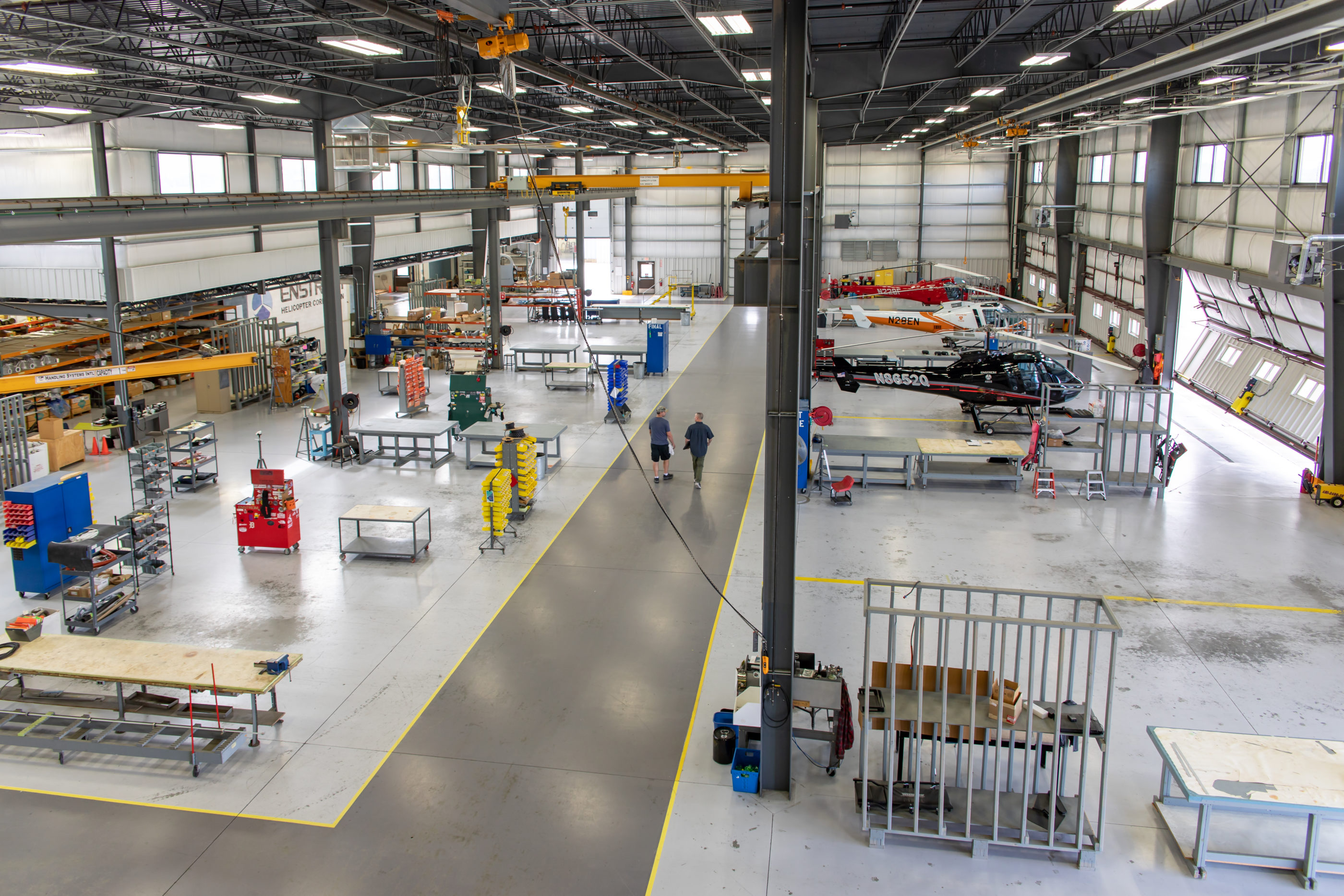A look down the production line of Enstrom's manufacturing facility in Menominee, Michigan. Brent Bundy Photo
