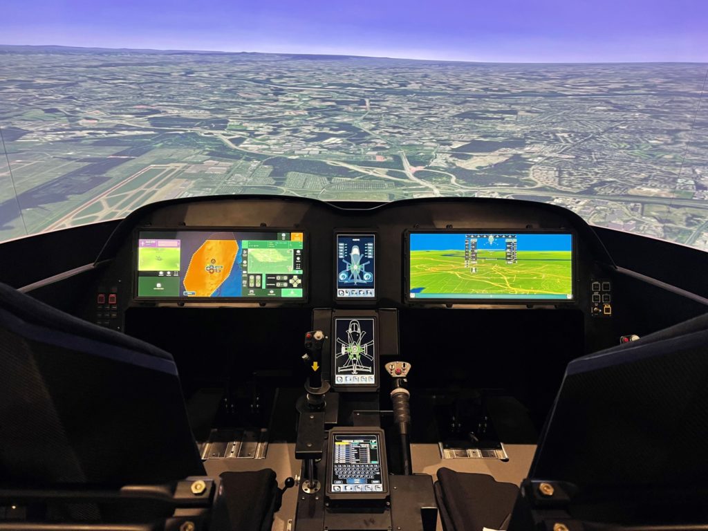 Collins’ Customer Experience Center includes a mock FVL aircraft and flight simulator for demonstrating avionics solutions. Collins Photo