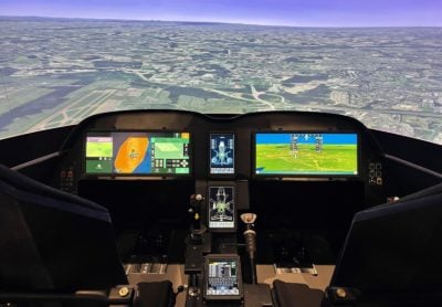 Collins’ Customer Experience Center includes a mock FVL aircraft and flight simulator for demonstrating avionics solutions. Collins Photo
