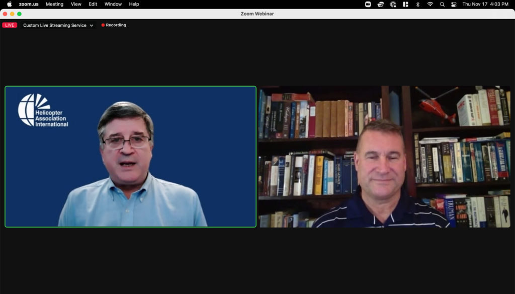 Brian Wetzler (right) is introduced by HAI's Dan Sweet (left) before he recounted his experience during an HAI webinar.