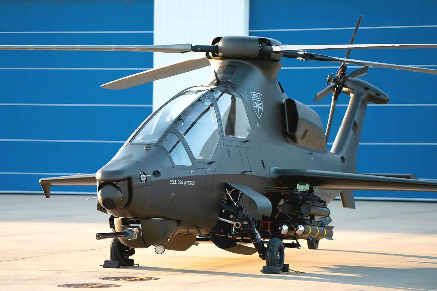 The Bell 360 Invictus sits on the ramp outside the manufacturer's facility in Fort Worth, Texas. Bell Photo