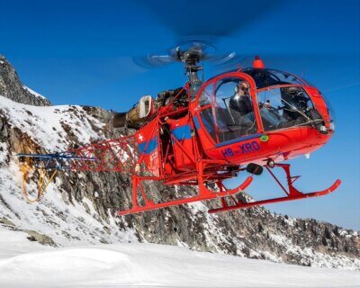 A Heli-TV SA 315B lama helicopter in the mountains. From Instagram user @y.ahlers