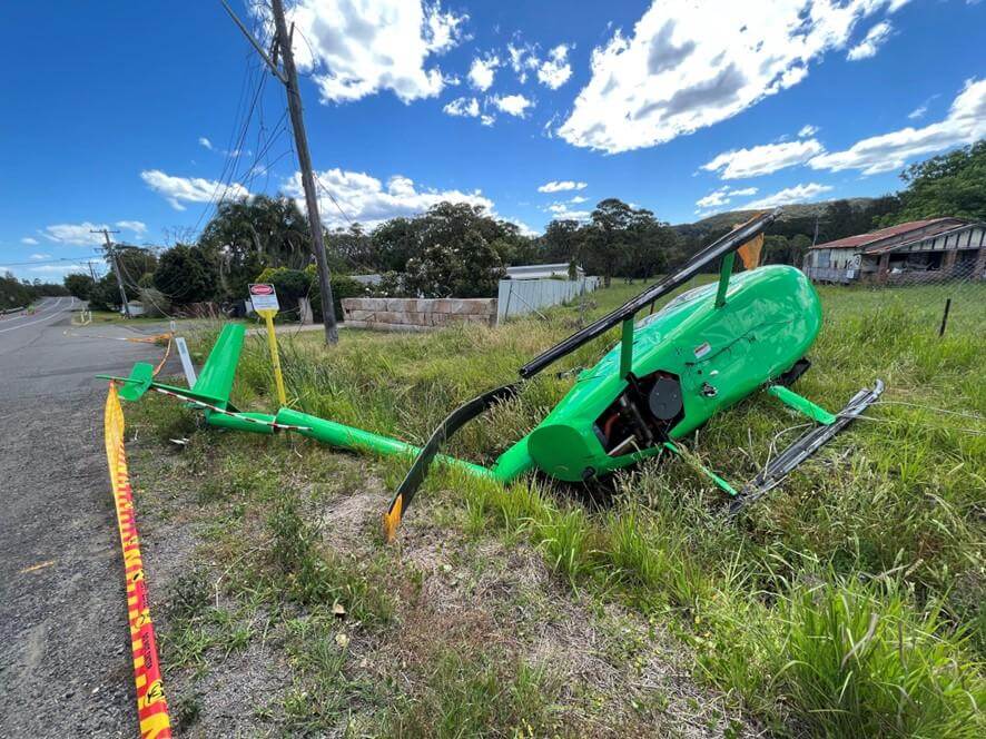The Robinson R44 was substantially damaged in the accident, but the occupants received only minor injuries. ATSB Photo