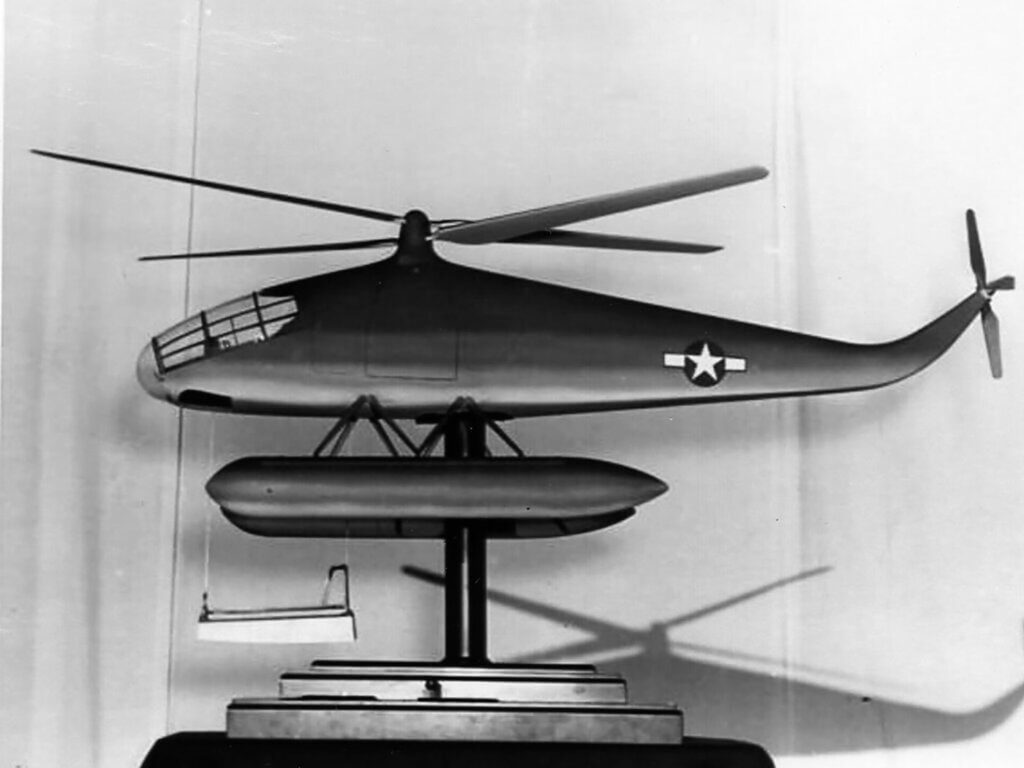A scale model of the Higgins EB-1 helicopter. 