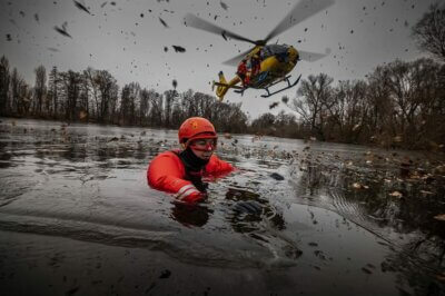 A Czech Air Ambulance Airbus Helicopters H135 takes part in a flood rescue exercise. Tagged on Instagram by @michalfanta.cz