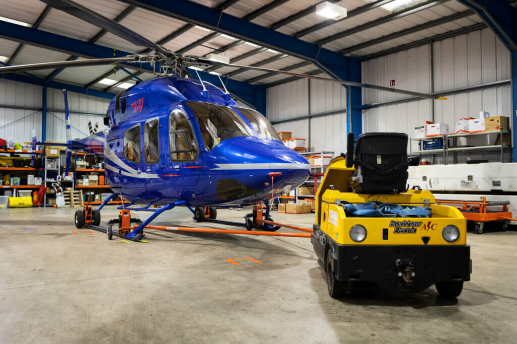 Starspeed's Bell 429 sits in the company's hangar at Fairoaks Airpot, near London. Lloyd Horgan Photo