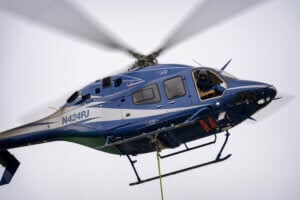 A PJ Helicopters Bell 429 during powerline support work. Lloyd Horgan Photo