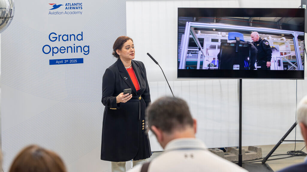 Atlantic Airways CEO Jóhanna á Bergi addresses the audience. Ólavur Frederiksen Photo